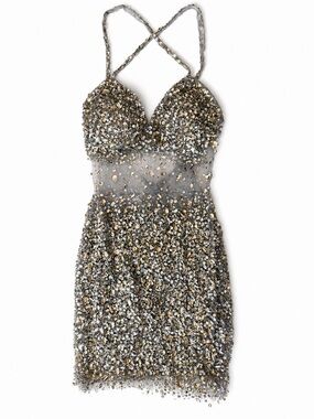 Sequin Embellished Mini Dress in Gold and Silver